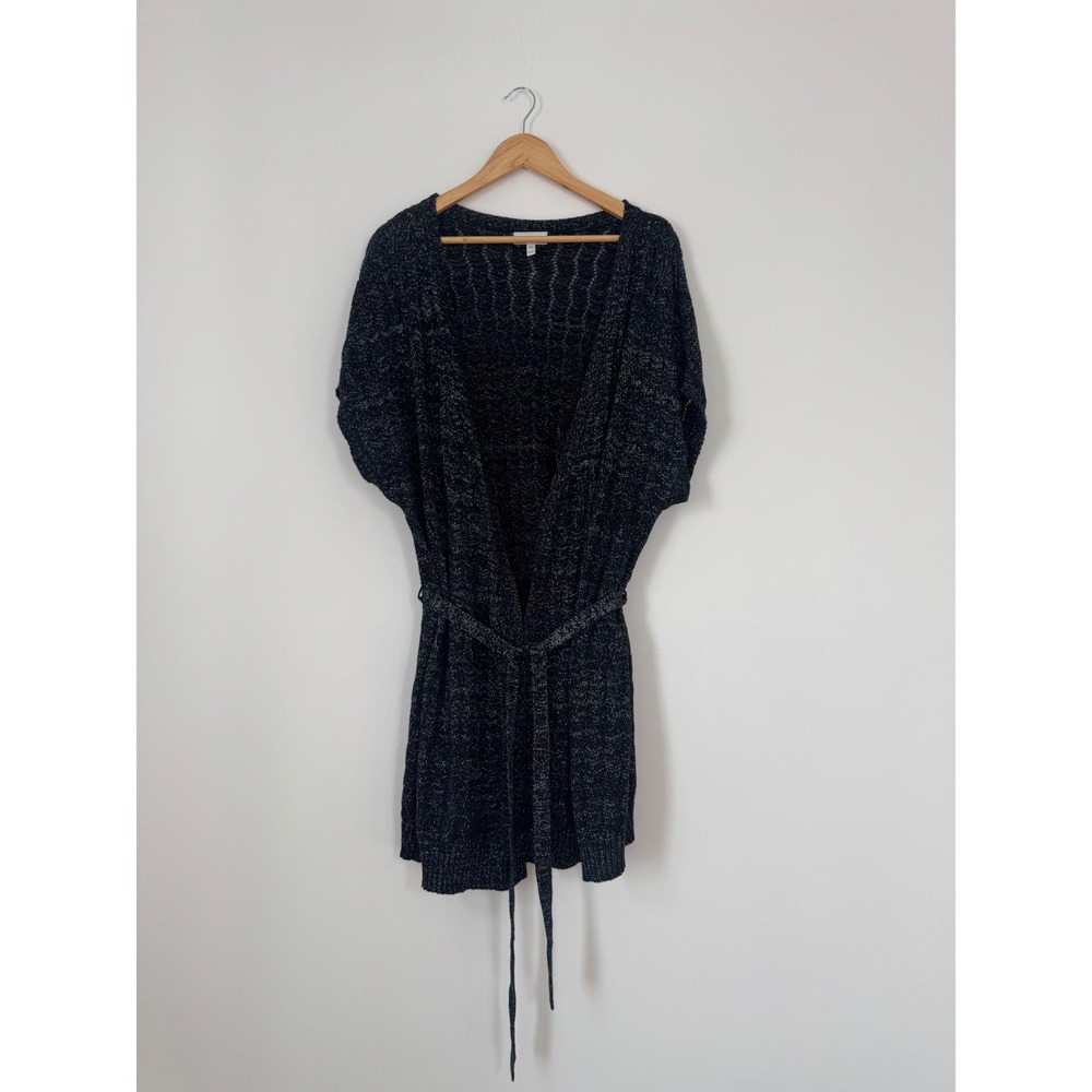 Fashion Bug Cardigan Women 2X Black‎ Metallic Belted Open Front Knit Sweater